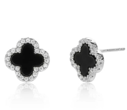 Black Four-leaf Clover Stud Earrings